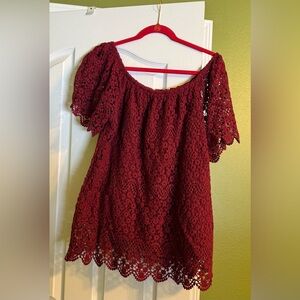 Knox Rose Burgundy Crochet Blouse